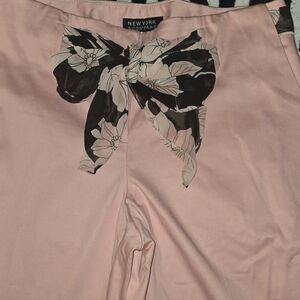 New York & Company Blush Pants with Black Floral Design